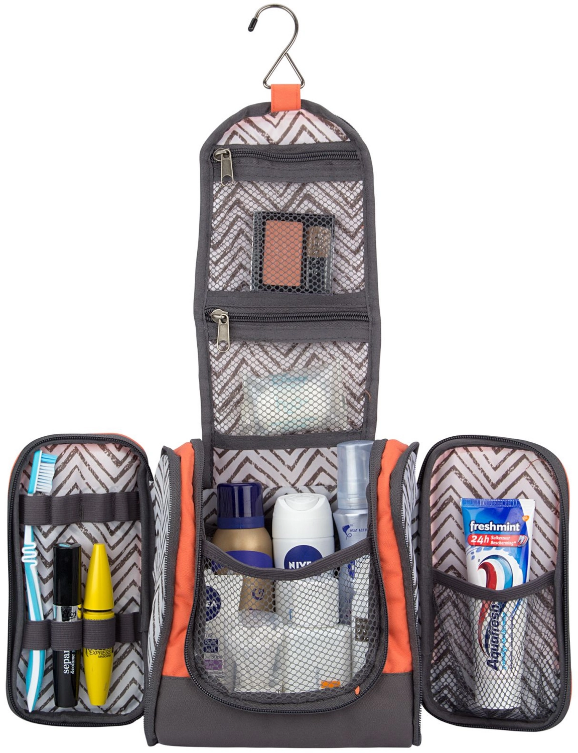 Toilettas Abbey Smart Travel Perzik Antraciet 2 Toilettas Abbey Smart Travel Perzik Antraciet - Afbeelding 2